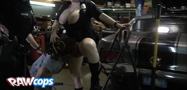  Blonde cop enjoys riding black cock